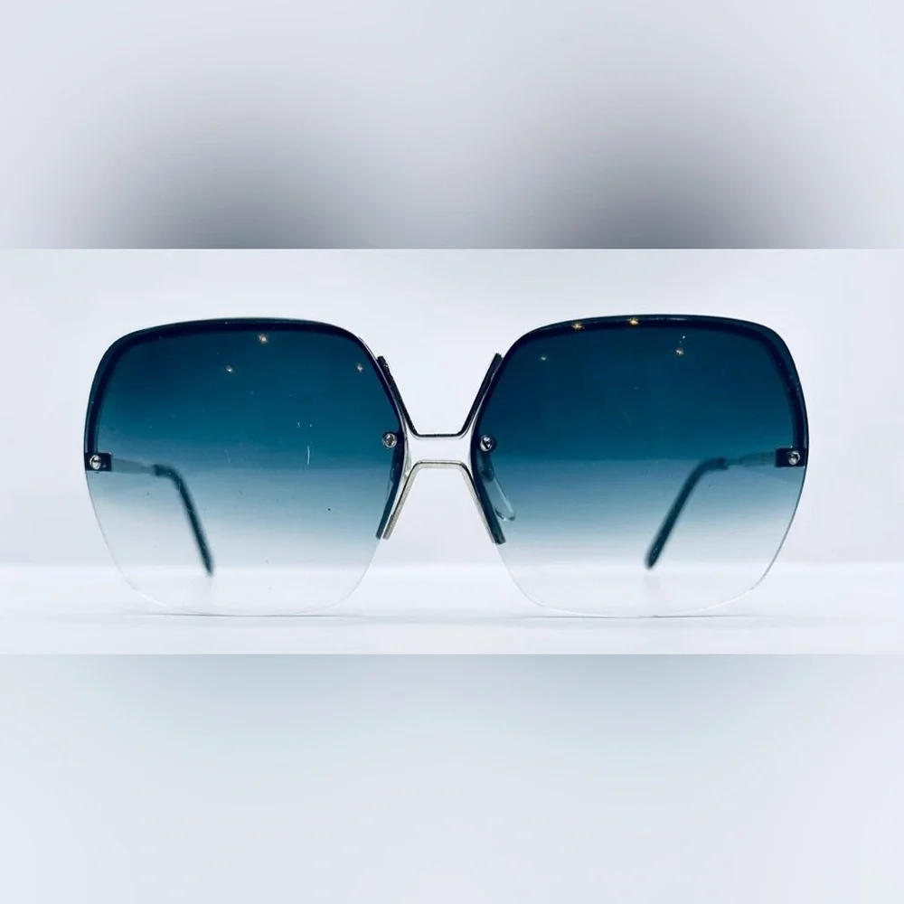 Vintage Silver Oval Half-Rim Sunglasses Frames Only - Picture 3 of 8